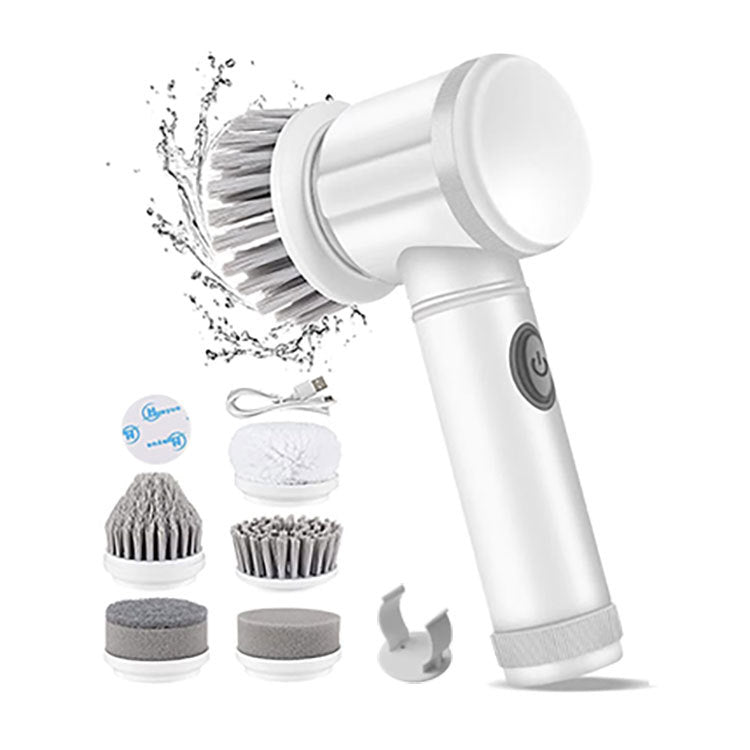 Electric Cleaning Brush - Spin Scrubber - Cordless Scrubbing Brush - Bathroom Cleaner - Power Scrubber - Tile Brush - Grout Brush - Kitchen Cleaning Tools - USB Rechargeable - Polishing Machine - With 5 Attachments - White - 1 Set