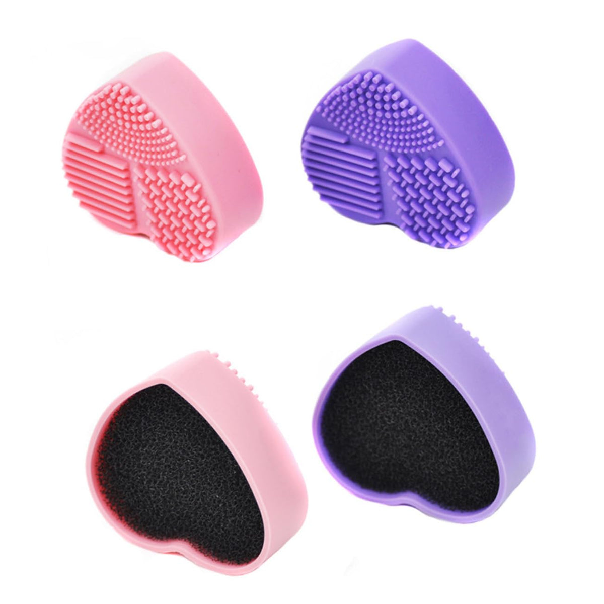 Makeup Brush Cleaner - Brush Cleaner - Brush Cleaner - Makeup Sponge - Cosmetic Accessories - Dry Cleaning Sponge - Brush Cleaning - Silicone Cleaning Mat - Beauty Gadget - Gift for Women - Heart-shaped - Pink and Purple - 2 Pieces