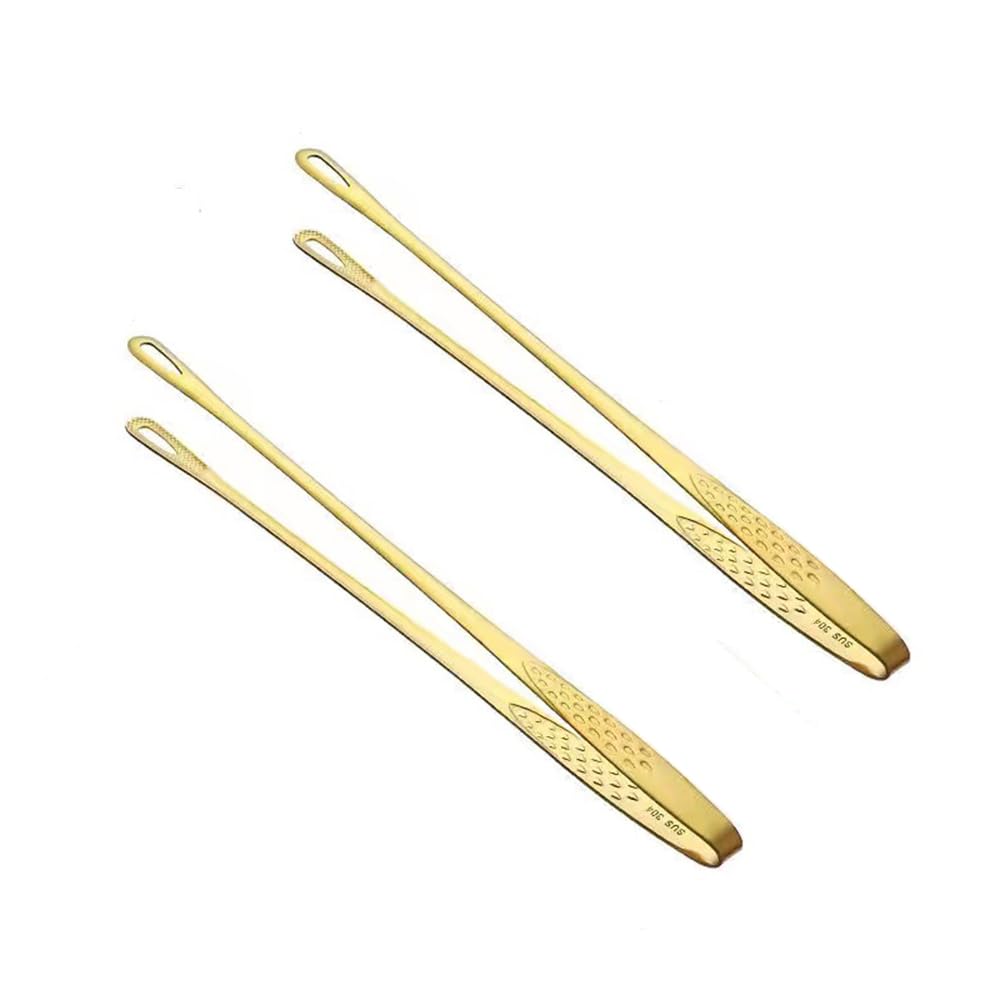 Meat Tongs - Barbecue Tongs - Kitchen Tongs - Serving Tongs - Cooking Tweezers - Grill Tongs - Gourmet Tongs - BBQ Accessories - Chef Tweezers - Kitchen Utensils - Meat Turning - Korean BBQ - Professional Stainless Steel - Gold - 2 Pieces