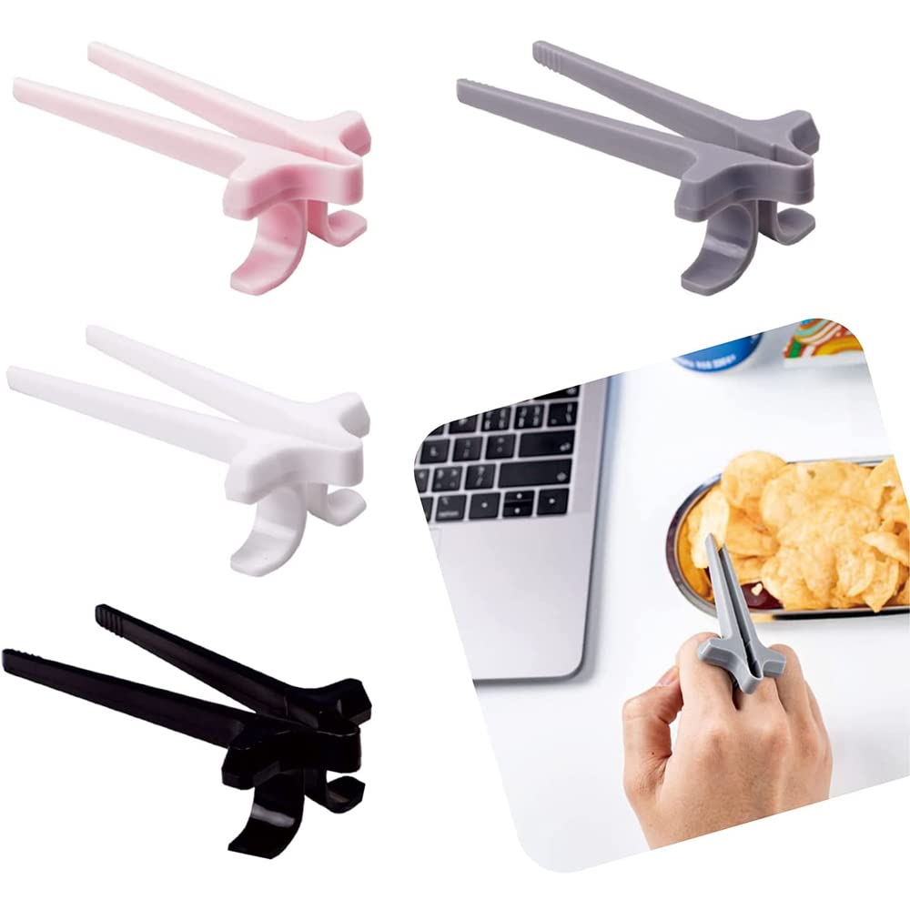 Finger Chopsticks - Gaming Accessories - Snack Sticks - Chip Tongs - Gadgets Men - Gift for Gamer - Computer Accessories - No More Greasy Fingers - Funny Gifts - Snack Tweezers - Reusable - Black White Gray and Pink - 4 Pieces