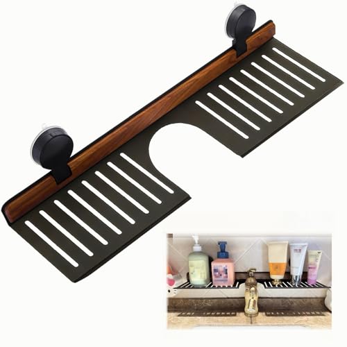 Wall shelf - bath shelf - shower rack - towel rack - shelf - bathroom rack - Mirror cabinet - Storage rack - Draining rack - bathroom furniture - Bathroom - Storage box - storage basket - Toilet - walnut & black - 1 piece