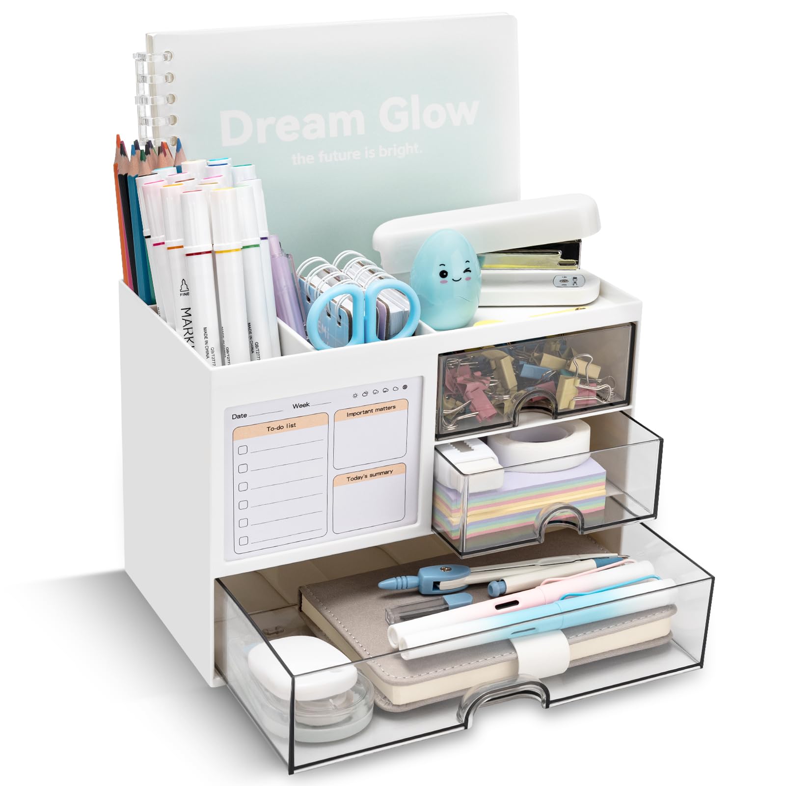 Desk organizer - Pen tray - Desk accessories - Drawer cabinet - School supplies - Office supplies - Storage box with drawers - Pen holders - Desk organizer - Storage system - Storage - white - 1 piece