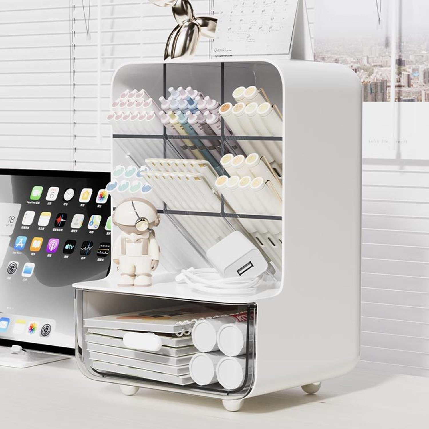 Make-up organizer - Desk organizer - Bathroom organizer - Cosmetics organizer - Office supplies - Chest of drawers - Brush holder - Pen tray - Bathroom accessories - Storage system - Storage box - White - 1 piece