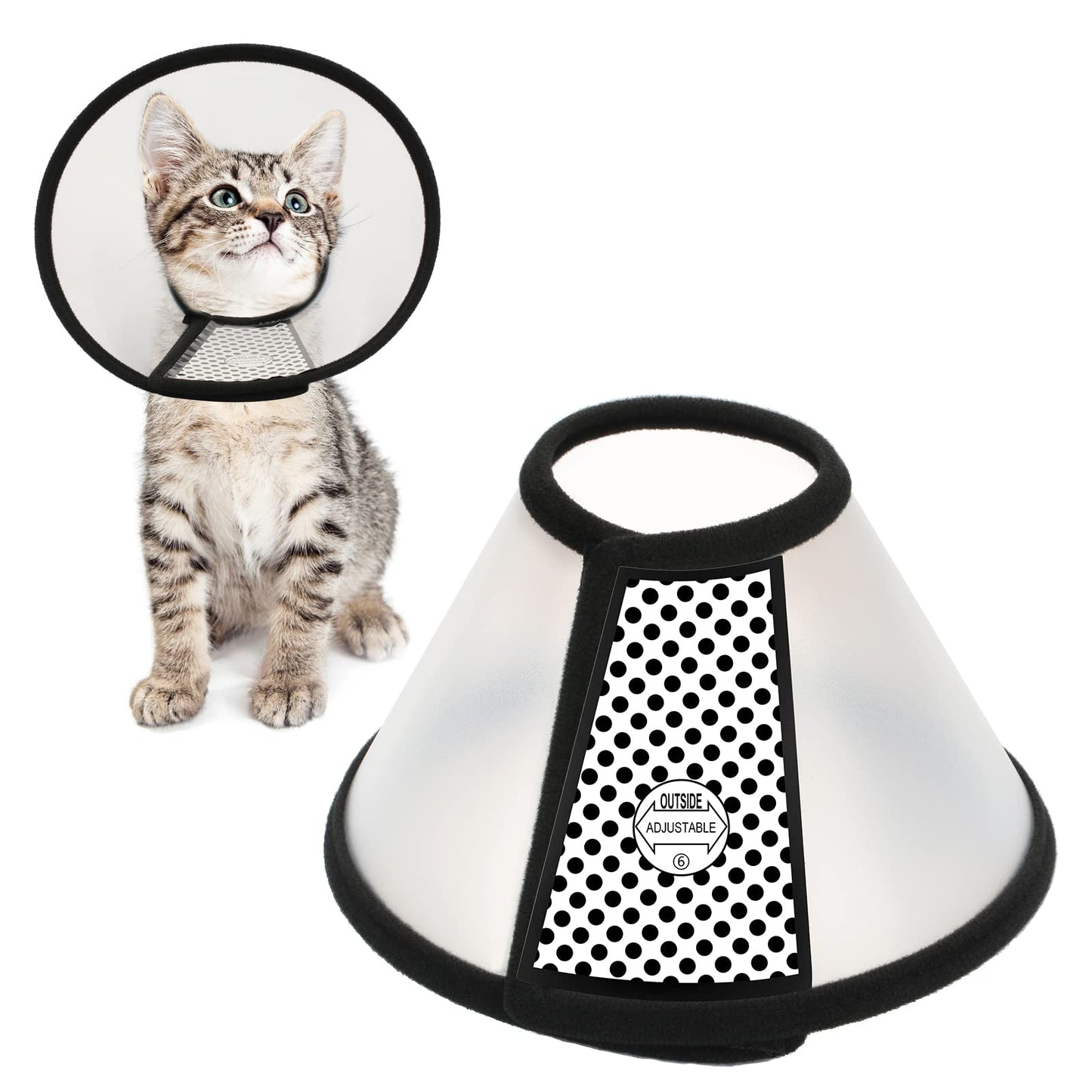 Cat Collar - Dog Cone - Anti-Lick Collar - Anti-Bite - Anti-Scratch - Adjustable - Soft Edge - Comfortable - Lightweight - Velcro Closure - Transparent - Washable - Neck Collar - Training Collar - Kitten - Small Cat - S - 13-16 cm - 1 Piece