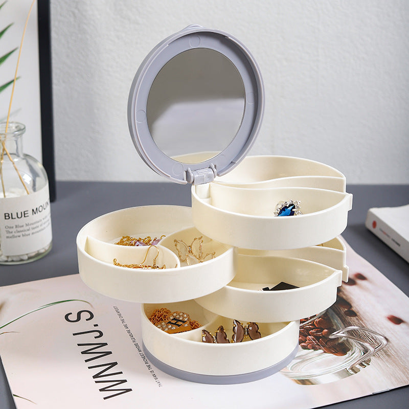 Jewelry box - Jewelry organizer - Jewelry box - Storage box with mirror - Jewelry box - Make-up organizer - Earring holder - Rotating storage system - 4 layers - Jewelry storage - Compact - Accessories tray - Modern design - White - 1 piece