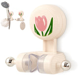 Shower Head Holder - Shower Head Holder - Hand Shower Holder - Bathroom Accessories - Shower Holder - Bathroom Organizer - Hanging System - Wall Bracket - Shower Head Mount - With Hooks - Tulip Design - Self-Adhesive Without Drilling - Beige With Pink - 1