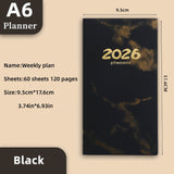 Pocket diary 2026 - A6 diary - Weekly planner - Yearly planner - Organizer - Planner book - 2026 diary for women - School diary - Weekly diary - Compact diary - Diary - Planning tool - Small diary - Marble design - Black - 1 piece