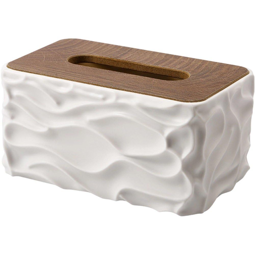 Tissue Box - Tissue Box - Handkerchief Box - Tissue Holder - Napkin Holder - Baby Wipes Box - Tissue Dispenser - Storage Box - Bathroom Accessories - Desk Organizer - Living Room Decoration - Bedroom Interior - Modern Design - White with Wood - 1 Piece
