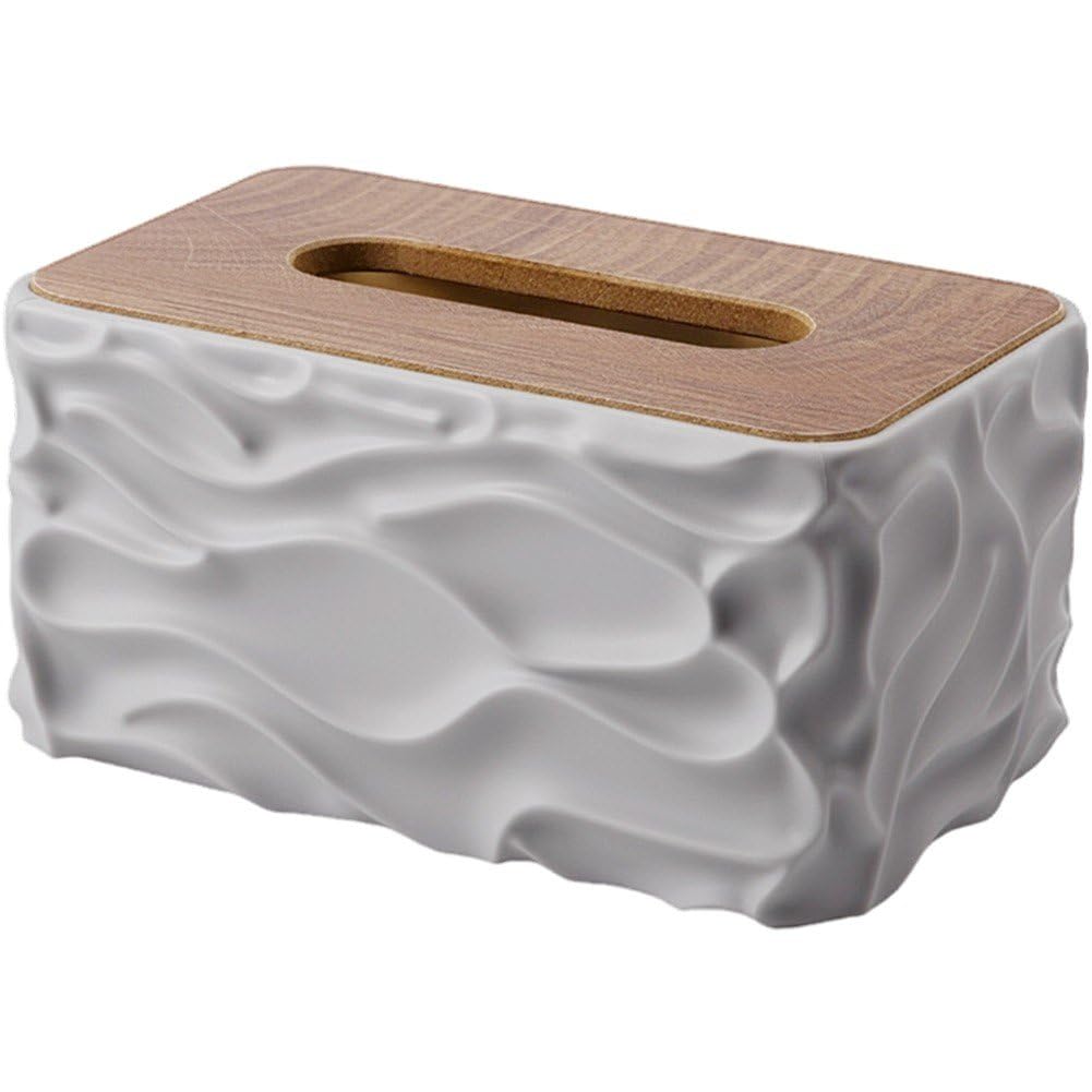 Tissue Box - Tissue Box - Handkerchief Box - Tissue Holder - Napkin Holder - Baby Wipes Box - Tissue Dispenser - Storage Box - Bathroom Accessories - Desk Organizer - Living Room Decoration - Bedroom Interior - Modern Design - Gray with Wood - 1 Piece