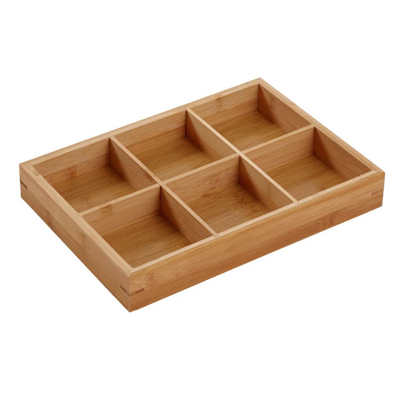 Drawer Organizer - Bamboo Tea Box - Cutlery Tray with 6 Compartments - Wooden Storage Box - Kitchen Drawer Organizer - Desk Drawer Insert - Sorting Box - Hobby Storage - Bead Box - Bathroom Cosmetics Holder - Sustainable Storage - Practical - Wood Color -