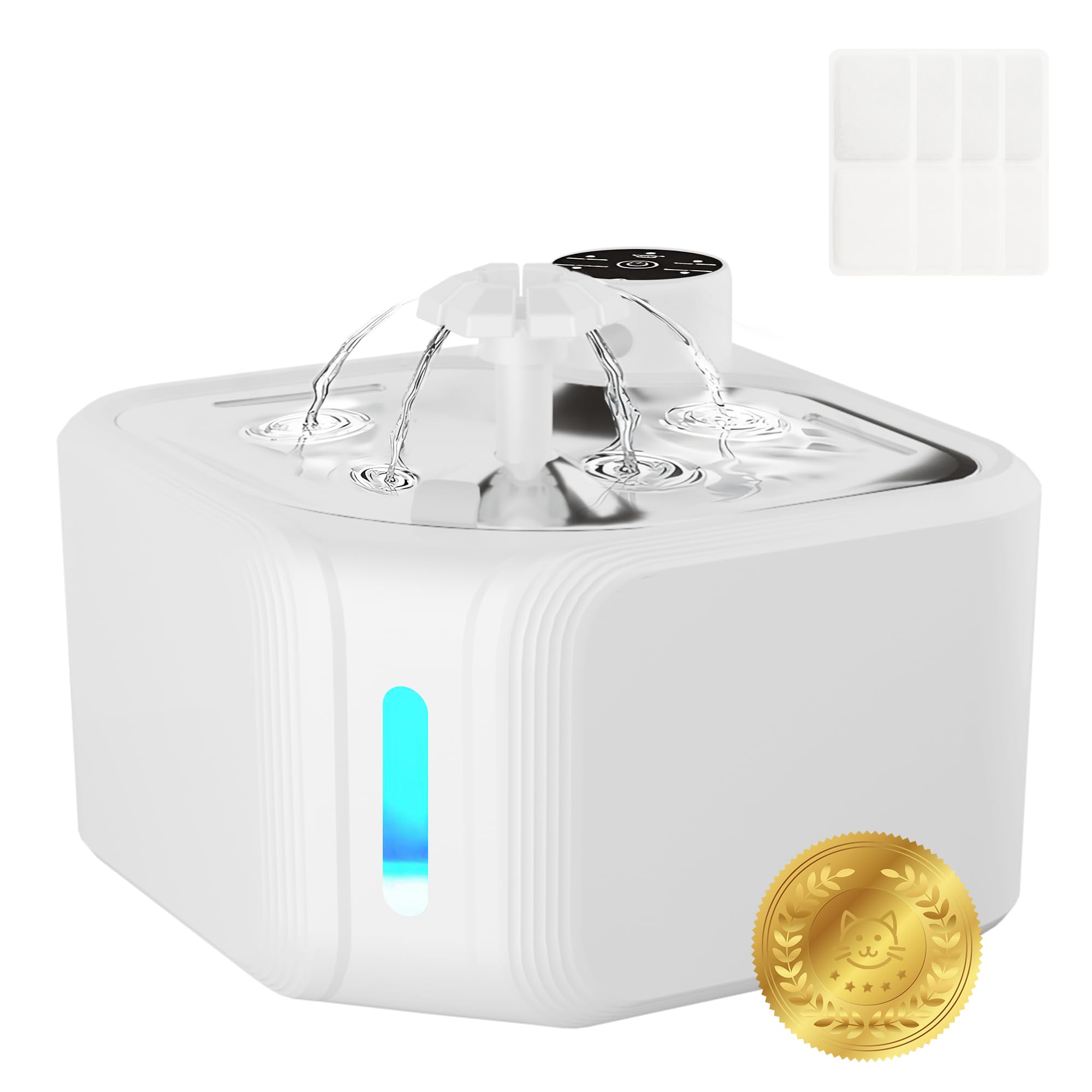 Cat Drinking Fountain - Water Fountain - Dog Drinking Bowl - Automatic Drinking Bowl - Cat Fountain - Dog Fountain - Water Dispenser - Whisper-Quiet - Includes 8 Filters - LED Lighting - Water Bowl - Pet Accessories - 2.8 Liters - White - 1 Piece