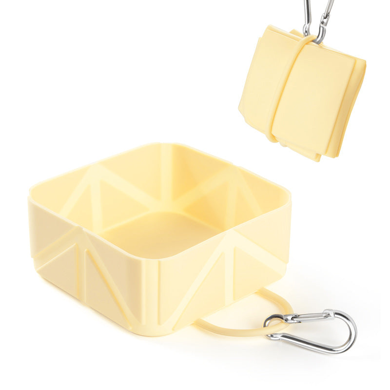 Foldable Dog Food Bowl - Dog Drinking Bowl - Dog Bowl - Travel Bowl - Water Bowl - Food Bowl - Dog Supplies - Hiking - Camping - On the Go - Silicone Bowl - Portable Food Bowl - Dog Accessories - Light Yellow - 1 Piece