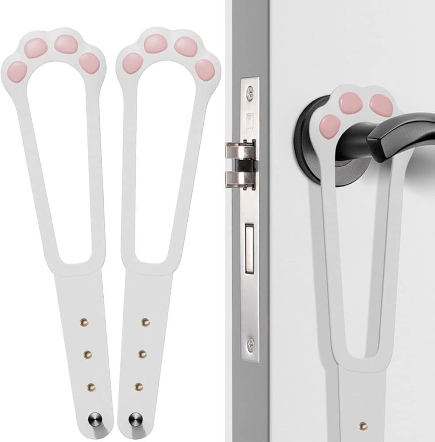 Door Stopper - Door Holder - Door Holder - Dog Barrier - Cat Flap Alternative - Door Stop - Door Catch - Door Hook - Ventilation - Pet Accessories - Door Security - Adjustable - Cat Paw - White - 2 pieces