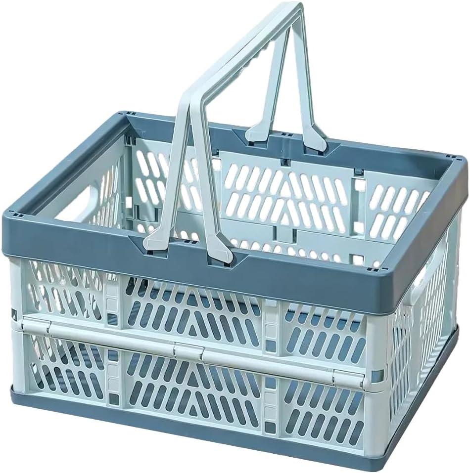Folding Crate - Folding Crate - Shopping Basket - Storage Basket - Collapsible Basket - Shopping Crate - Storage Box - Plastic Crate - Camping - Car Organizer - Foldable - Stackable - With Handles - Trunk - Blue Gray - 1 Piece