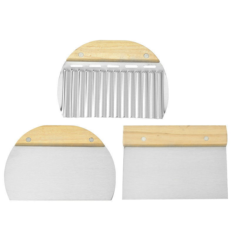 Dough Scraper - Dough Cutter - Ribbed Knife - Dough Cutter - Baking Utensils - Potato Cutter - Golf Knife - Baker's Knife - Pizza Cutter - Dough Knife - Kitchen Aid - Baking Utensils - Vegetable Cutter - Pizza Knife - Silver and Wood - 3 Pieces
