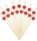 Cocktail sticks - Satay sticks - Tapas sticks - Hearts - Party supplies - Snacks - Valentine's Day - Wedding - Love - Decoration - Snacks - High Tea - Treat - Buffet - Cheese sticks - Wood - Bamboo - 12 cm - Red - 100 Pieces