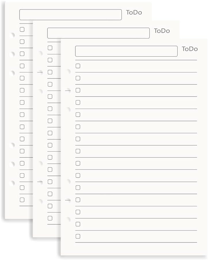 Notebook Refill A5 - Ring Binder Paper 6 Holes - Agenda Refill - Bullet Journal Paper - Refillable Notepad - Writing Paper - Planner Inserts - Office Supplies - School Supplies - To-Do List Check-Off -To Do List - White - 5 Pieces