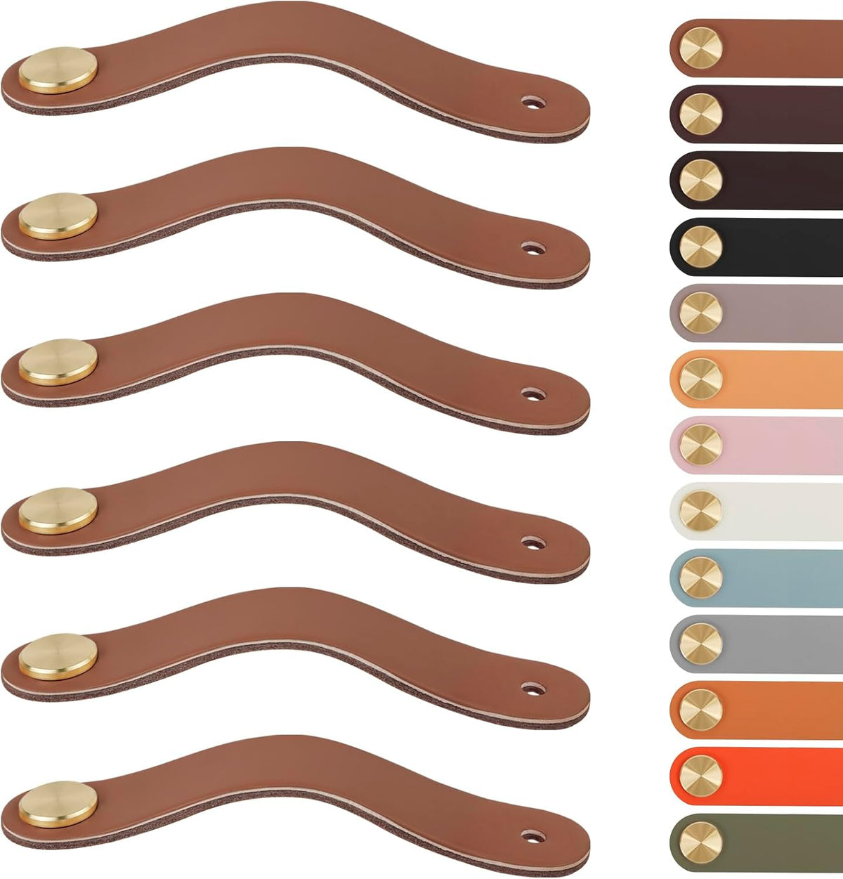 Leather Handles - Furniture Handles - Kitchen Handles - Door Handles - Cabinet Handles - Drawer Knobs - Furniture Hardware - Kitchen Hardware - Handles - Leather - Leather - Kitchen Renovation - Industrial - Brass - Knobs - Loops - Loop - Caramel - Set of