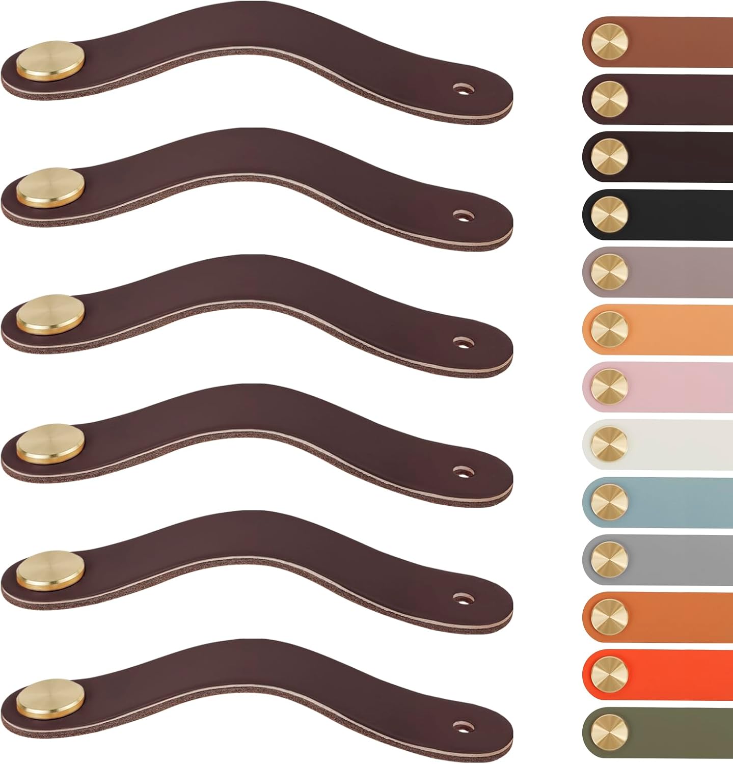 Leather Handles - Furniture Handles - Kitchen Handles - Door Handles - Cabinet Handles - Drawer Knobs - Furniture Hardware - Kitchen Hardware - Handles - Leather - Leather - Kitchen Renovation - Industrial - Brass - Knobs - Loops - Loop - Cognac - Set of 