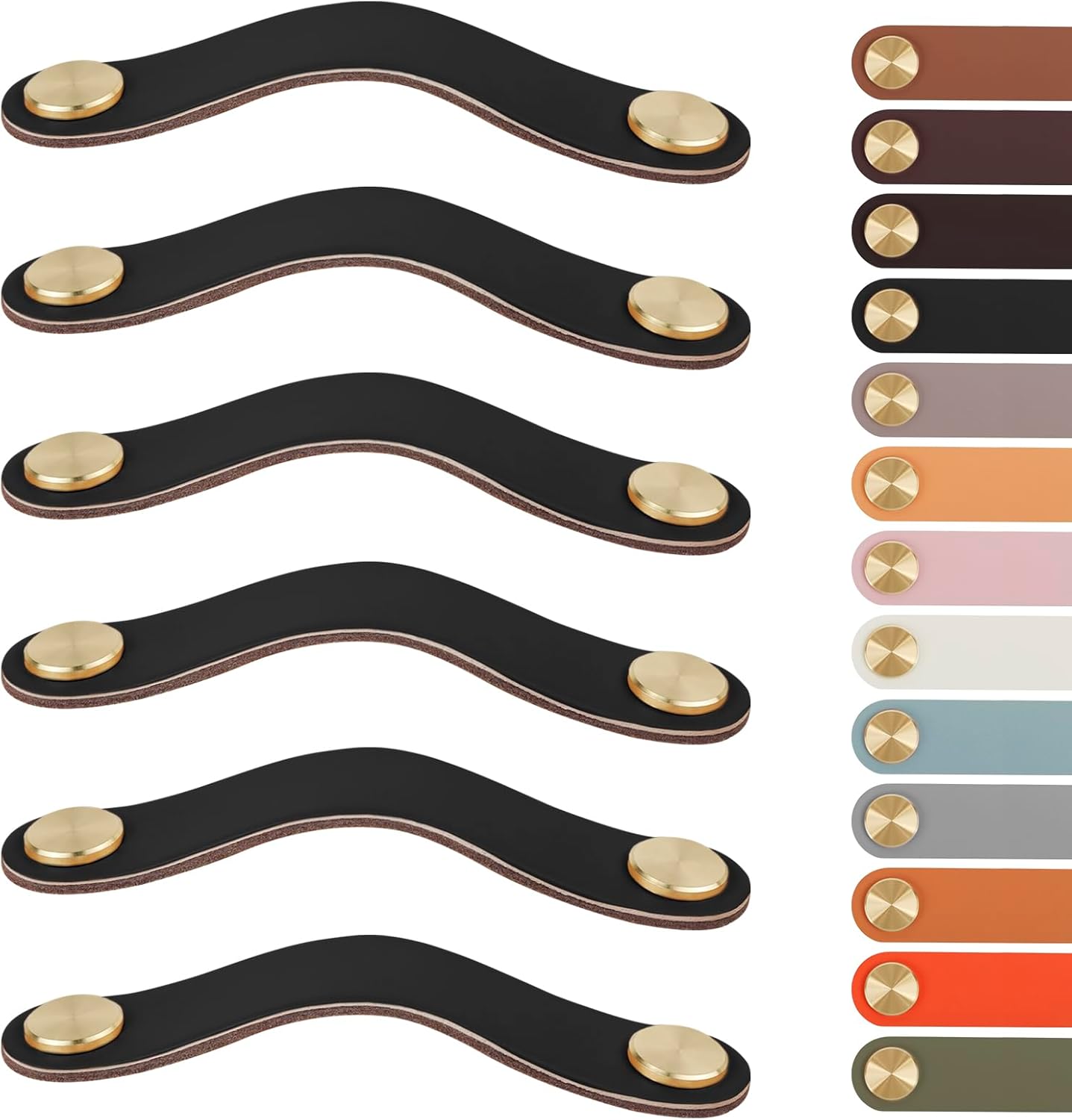 Leather Handles - Furniture Handles - Kitchen Handles - Door Handles - Cabinet Handles - Drawer Knobs - Furniture Hardware - Kitchen Hardware - Handles - Leather - Leather - Kitchen Renovation - Industrial - Brass - Pitch 128mm - Handles - Black - Set of 