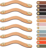 Leather Handles - Furniture Handles - Kitchen Handles - Door Handles - Cabinet Handles - Drawer Knobs - Furniture Hardware - Kitchen Hardware - Handles - Leather - Leather - Kitchen Renovation - Scandinavian - Brass - Pitch 128mm - Handles - Beige - Set o