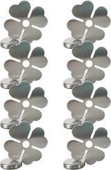 Tablecloth clips - Tablecloth weights - Magnetic clips - Tablecloth holder - Garden accessories - Picnic accessories - Windstopper tablecloth - Table accessories - Outdoor dining - Magnetic weight - Clover design - Silver - 8 pieces