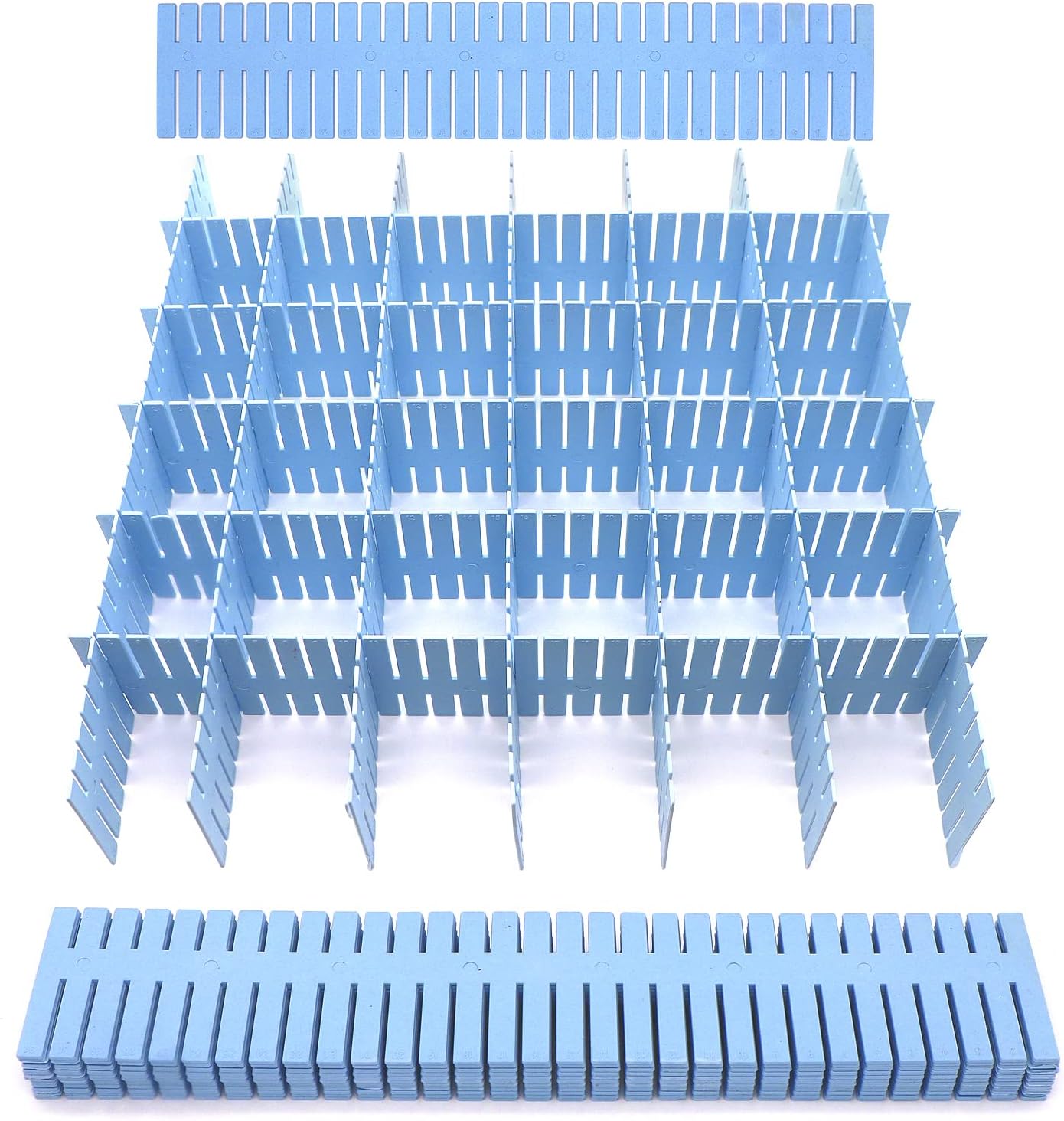 Drawer dividers - Drawer organizer - Storage system - Adjustable drawer divider - Desk organizer - Kitchen drawer organizer - Make-up organizer - Wardrobe organizer - Drawer division - Sock organizer - Underwear organizer - 2mm - 47x7cm - Blue - 8 pieces