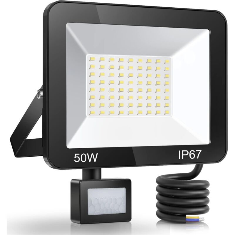 50W LED Floodlight with Motion Sensor IP67 Waterproof 5000LM 7000K Cool White