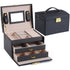 Jewelry Box 3 Layer Faux Leather Makeup Case with 2 Drawers Black