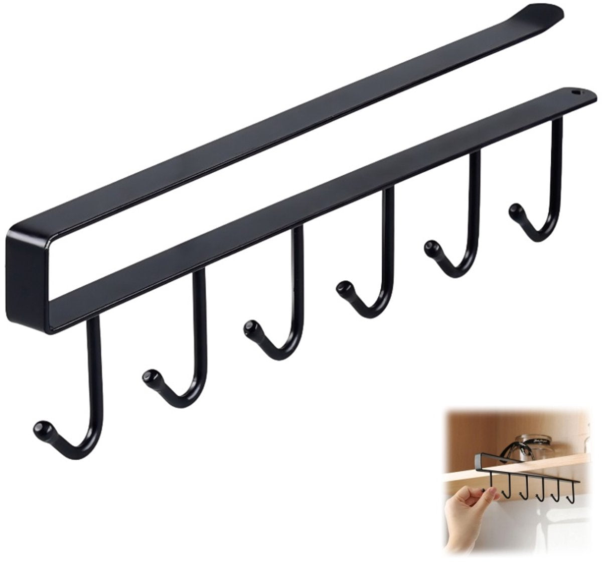 Storage rack - hooks - multifunctional hooks - nail-free hooks - storage accessories - suitable for cabinets, wardrobes and kitchen storage - black - 26.5*7.5 cm - shelf thickness less than 2.7 cm