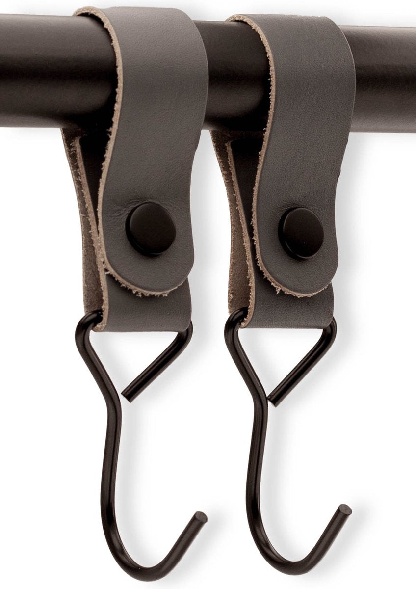 Brute Strength - Multifunctional Hook with Leather Loop - Cognac - 2 pieces - Coat Hook - Camping Hook - Leather - Hanging Hooks - Towel Hooks