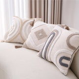 Walbest Boho Throw Pillow with Braided Rope Pattern And Tassels Soft Cotton Linen Textured Cushion for Sofa Bed Office 45x45cm C