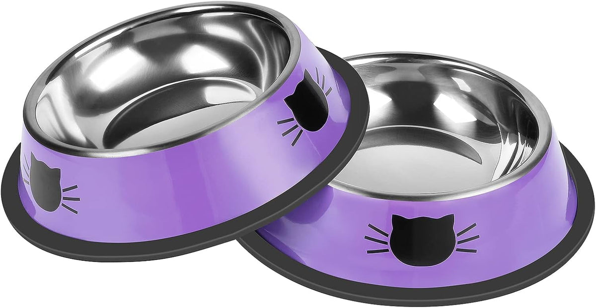 2/3Pcs Cat Bowls Non-Slip Stainless Steel Small Cat Food Bowls Unbreakable Thicken Cat Feeder 7 Oz Cat Dishes Suitable for Indoor Small Pets Removable Rubber Base Easily Clean Lovely Color Purple
