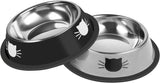 2/3Pcs Cat Bowls Non-Slip Stainless Steel Small Cat Food Bowls Unbreakable Thicken Cat Feeder 7 Oz Cat Dishes Suitable for Indoor Small Pets Removable Rubber Base Easily Clean Lovely Color Silver, Black