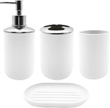 Set 4 Pcs Green Bathroom Accessories,Cute Bathroom Decor,Plastic Soap Dispenser and Toothbrush Holder Set,Soap Dish and Mouthwash Cup White