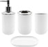 Set 4 Pcs Green Bathroom Accessories,Cute Bathroom Decor,Plastic Soap Dispenser and Toothbrush Holder Set,Soap Dish and Mouthwash Cup White