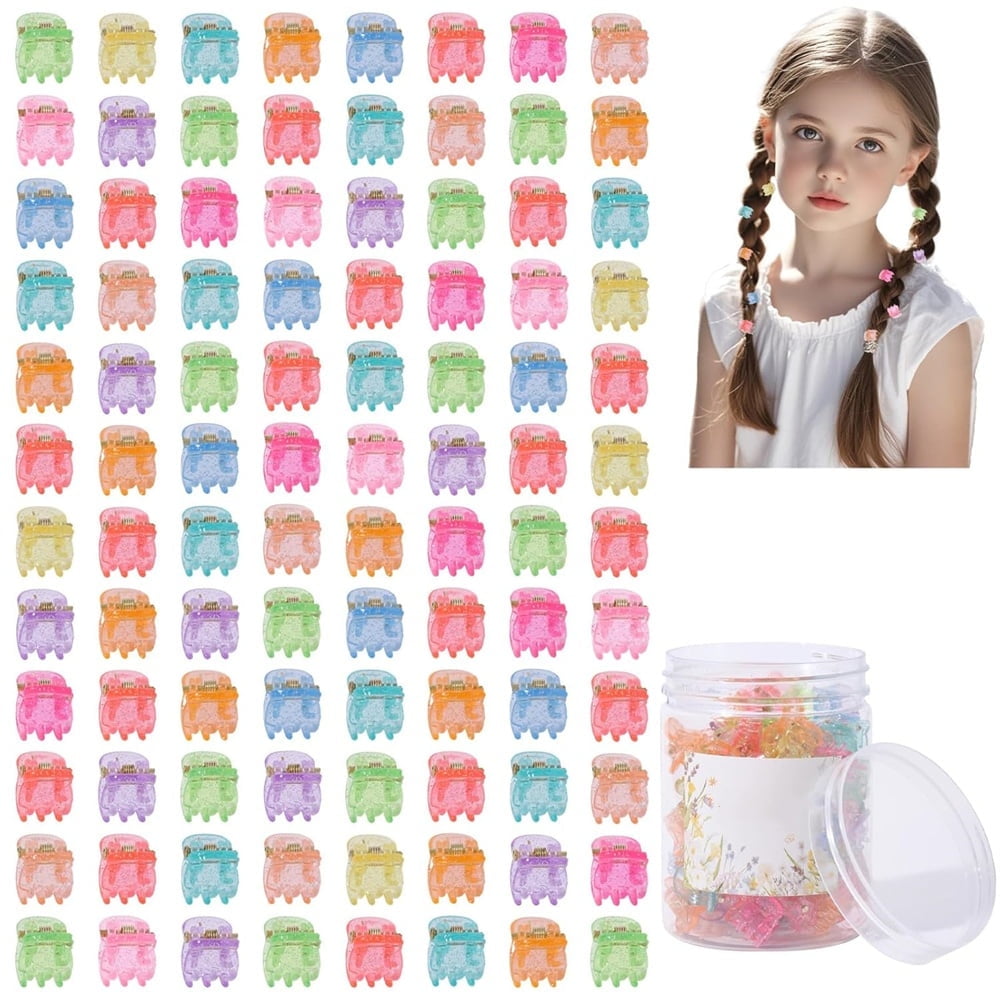 Cute Tiny Hair Clips,Colorful Hair Clips,Mini Glitter Hair Clips,Plastic Claw Clip,Crystal Hair Accessory,Sparkle Clamp for Baby Kids Girls Toddler Women Thin Fine Hair (100PCS)