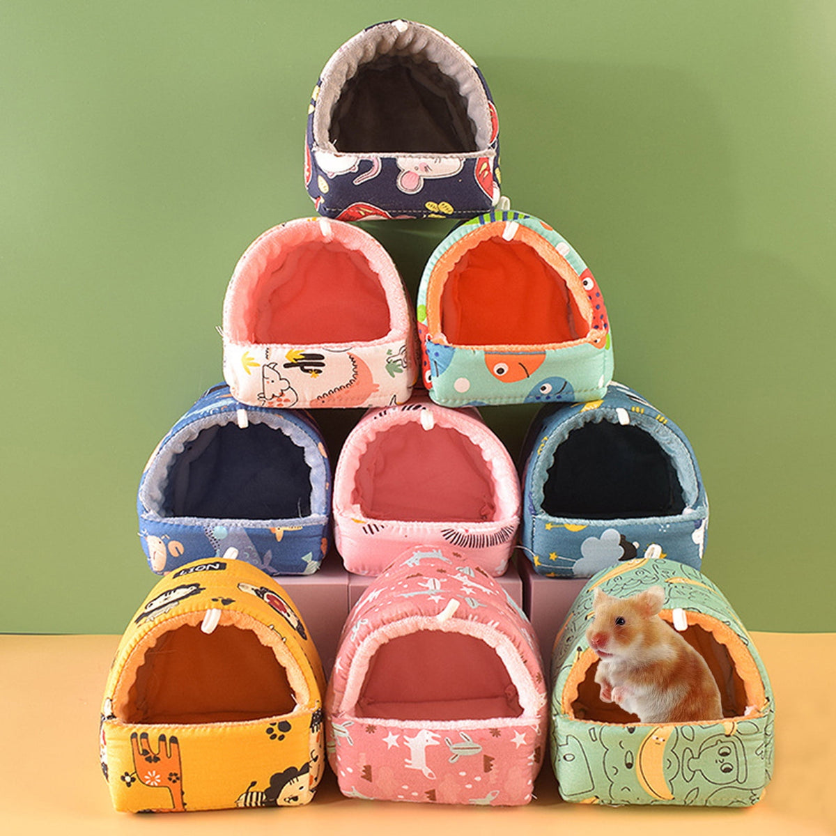 Yirtree Cartoon Pattern Guinea Pig Cave House Bed, Rabbit Squirrel Chinchilla Hamster Hedgehog Nest Hideout, Small Animals Cage Warm Supplies, Machine Washable M Seaworld