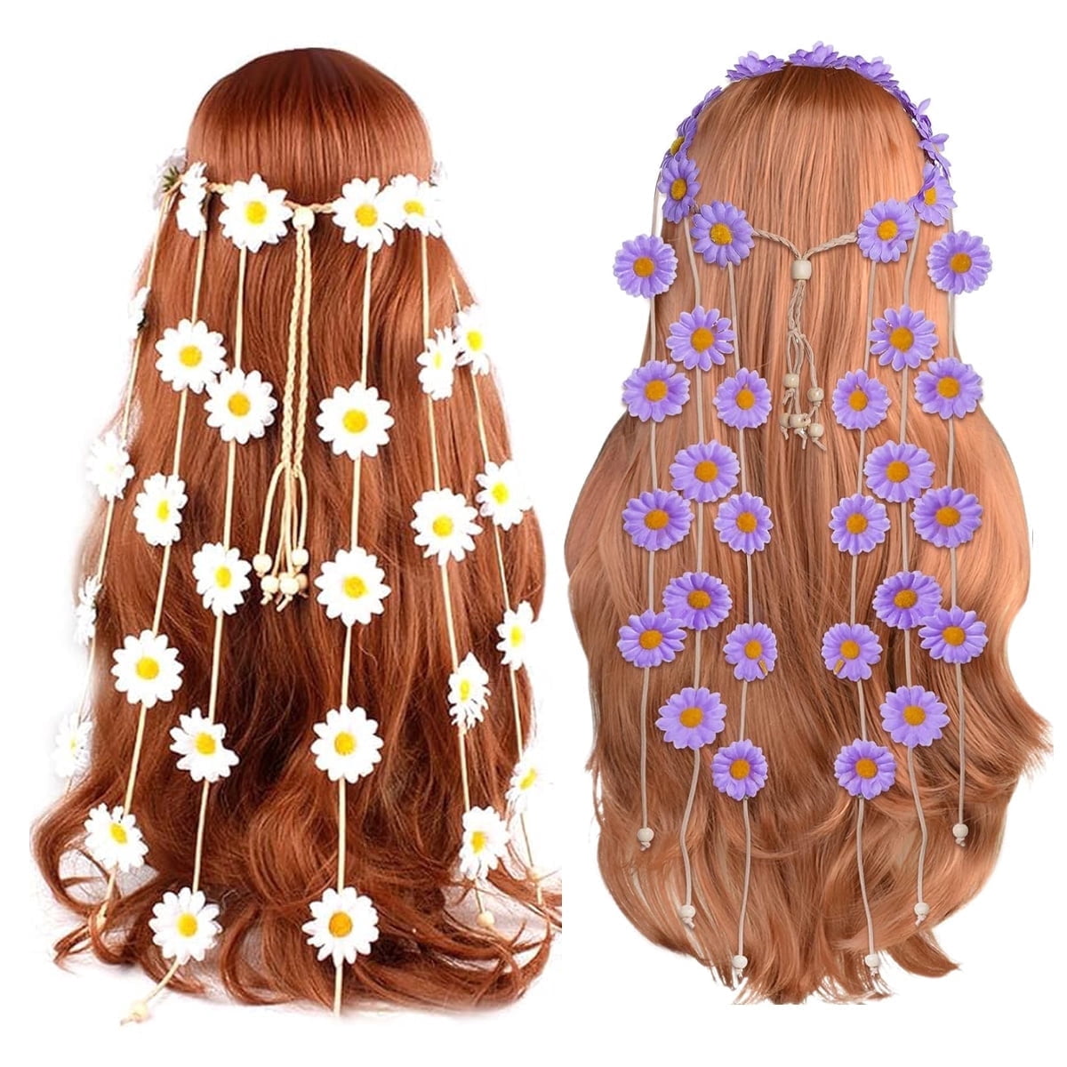 Tutuviw Sunflower Headband, 2 Pcs Adjustable Headband or Crown, Hair Accessories, Costume Headwear for Women and People Attending Special Occasions, Wedding Party, Multicolor Beige, Purple