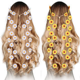 Tutuviw Sunflower Headband, 2 Pcs Adjustable Headband or Crown, Hair Accessories, Costume Headwear for Women and People Attending Special Occasions, Wedding Party, Multicolor White, Yellow