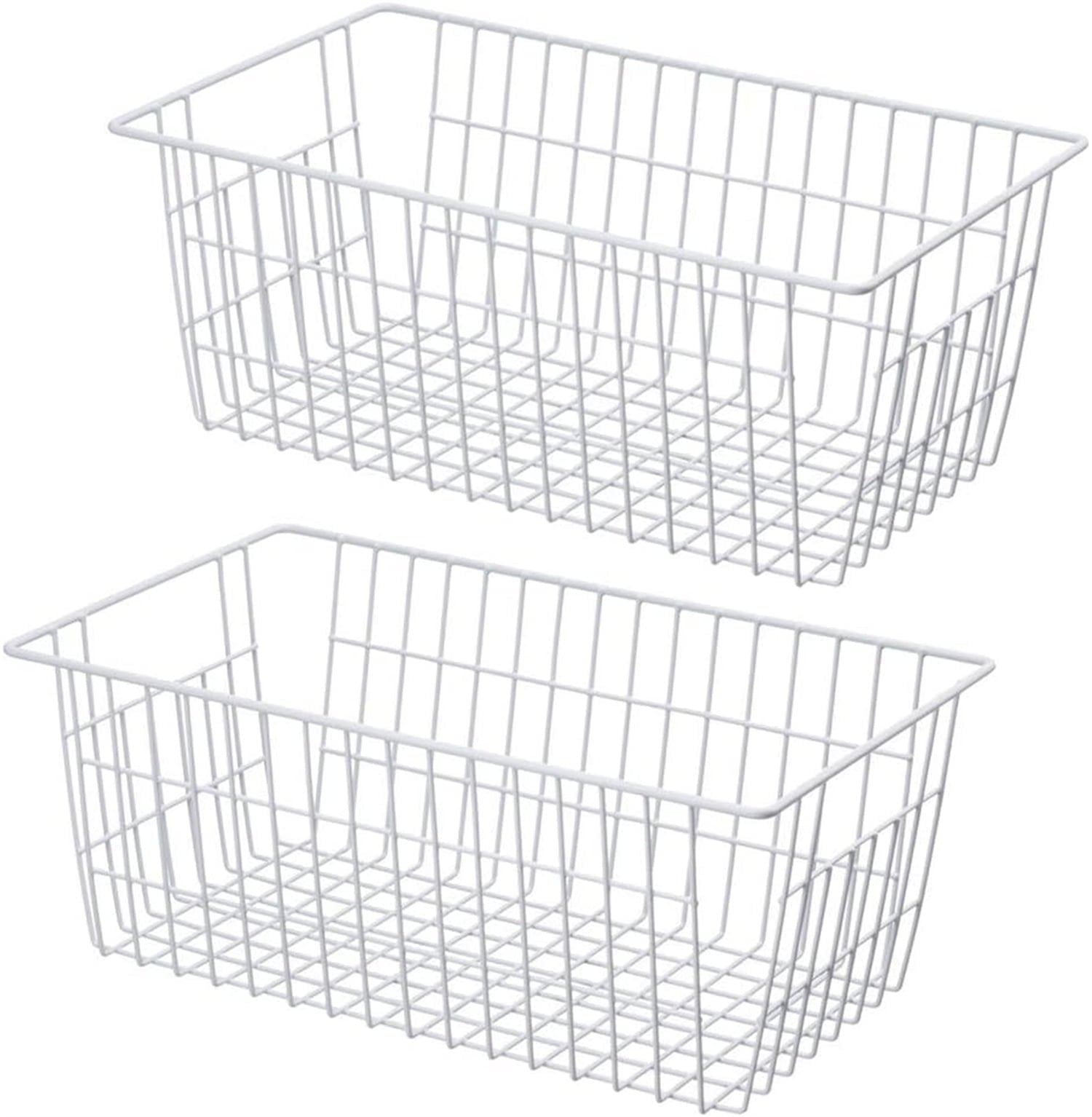 2Pcs Wire Storage Baskets,Metal Storage Basket for Organizing,White Wire Storage Freezer Baskets for Closet,Bedroom,Bathroom,Office