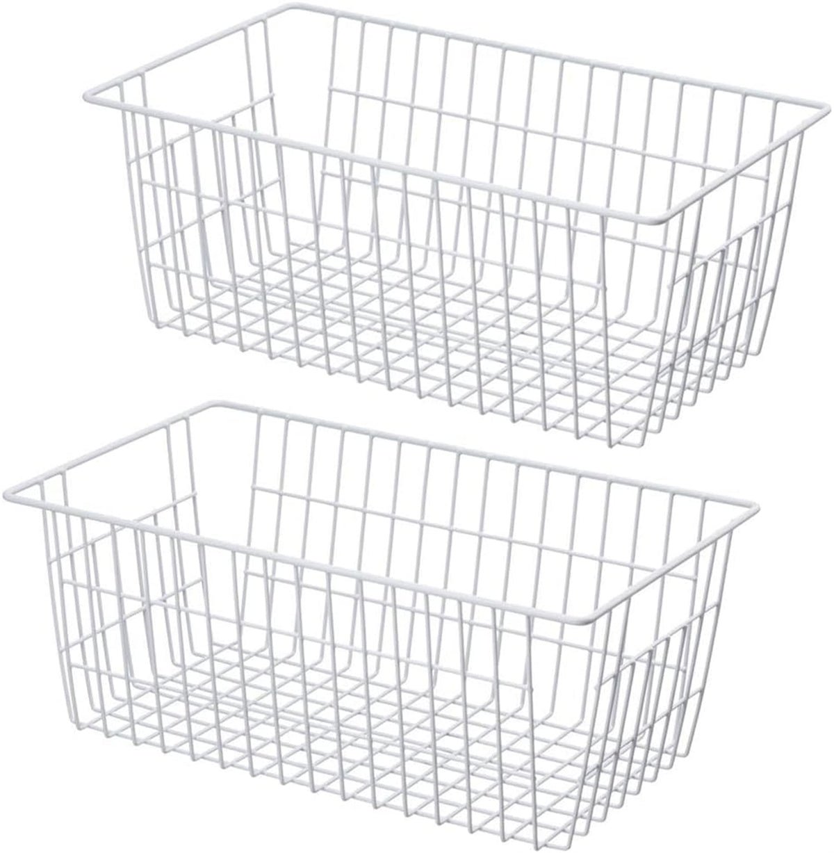 2Pcs Wire Storage Baskets,Metal Storage Basket for Organizing,White Wire Storage Freezer Baskets for Closet,Bedroom,Bathroom,Office