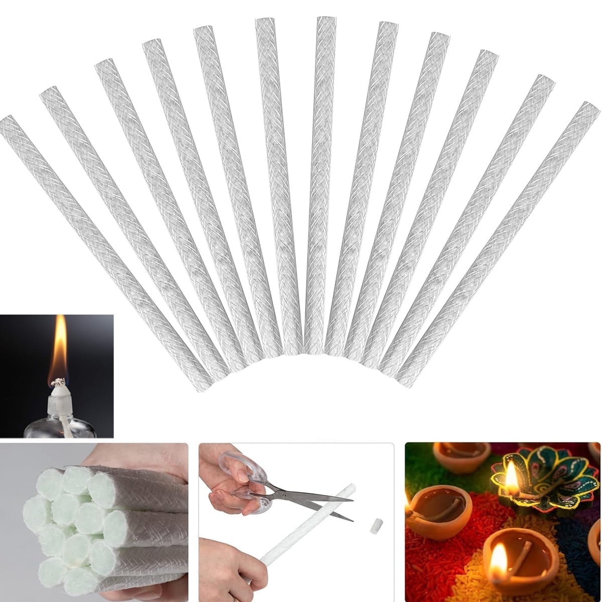 QZS 12 Pcs Replacement Torches Wicks, Long Life Fiberglass Replacement Wicks, Wicks for DIY Bottles Oil Lamp, Outside Lanterns, Garden Lights Alcohol Wick Indoor Decor (10 inch)