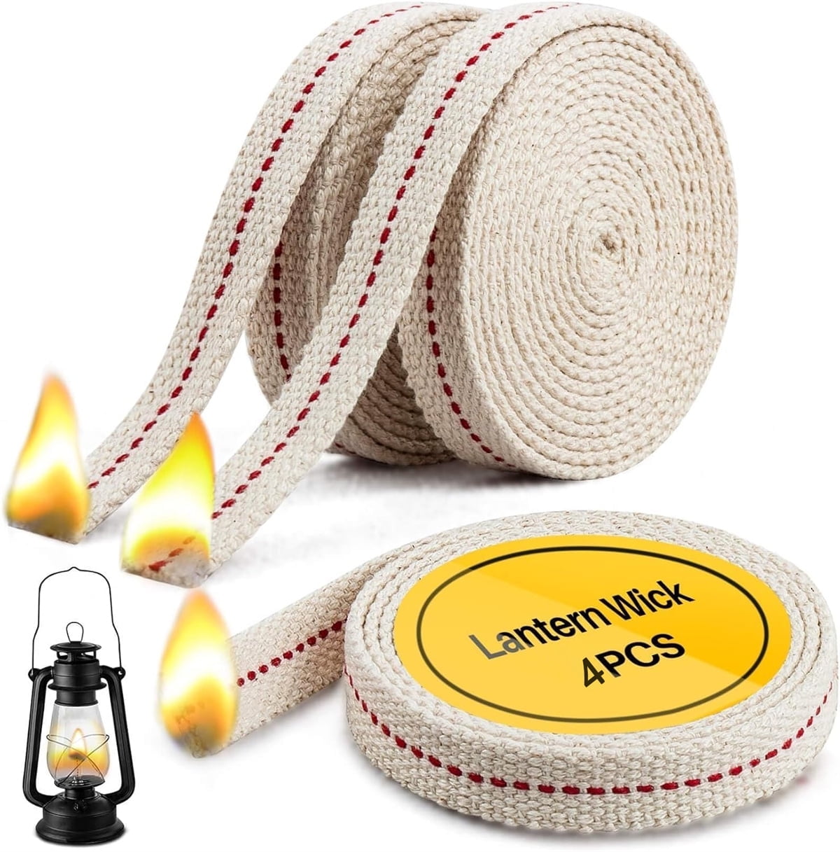 GIXUSIL 26.25 Feet Flat Wide, Oil Lamp Wick, Oil Burner Wick, Cotton Replacement Lanterns Wick with Red Stitch for Kerosene Paraffin Burner Lighting, Lantern Oil Burner, 4 Rolls 32.8'