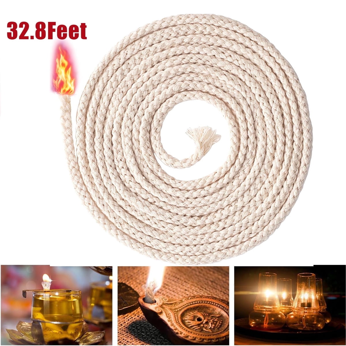 GIXUSIL 26.25 Feet Flat Wide, Oil Lamp Wick, Oil Burner Wick, Cotton Replacement Lanterns Wick with Red Stitch for Kerosene Paraffin Burner Lighting, Lantern Oil Burner, 4 Rolls 26.25'