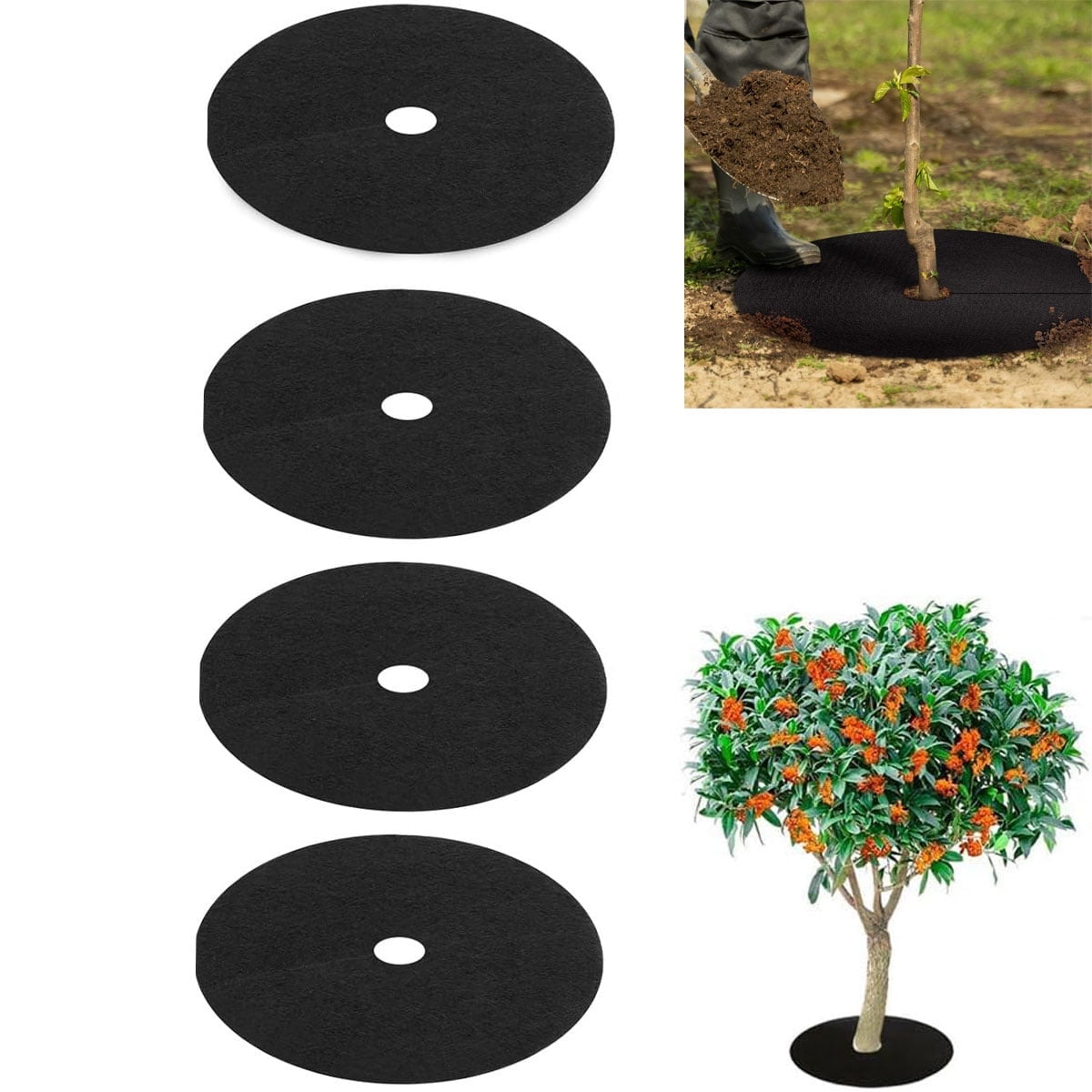 Tutuviw Non Woven Tree Ring, 24.4 inches Round Tree Base Weed Barrier Fabric Cover, Degradable and Reusable Tree Mulch Ring for Landscaping Weed Control, Root Protection Mat