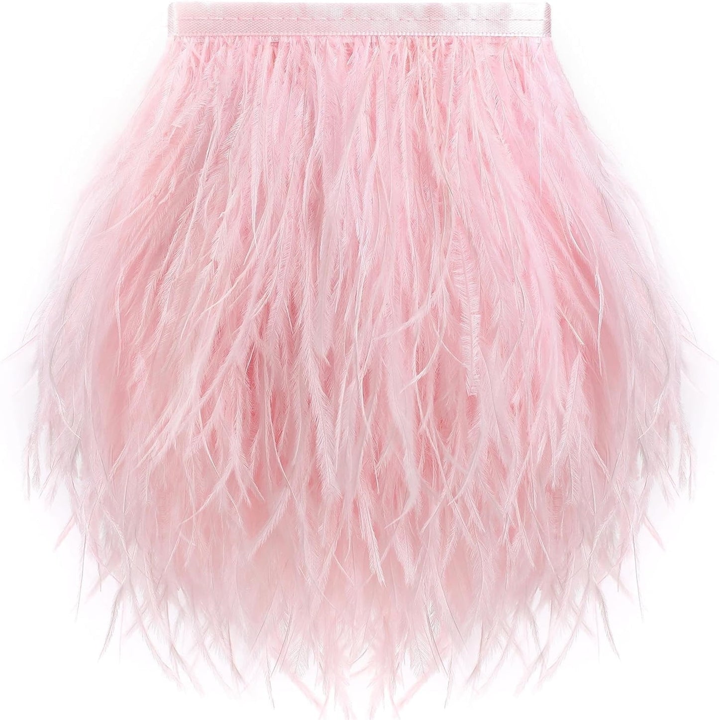 Black Ostrich Feathers Trim,78.7Inx3.15-4.3In Wide Ostrich Feathers Sewing Fringe Trim Ribbon for Latin,Masquerade Decoration Pink