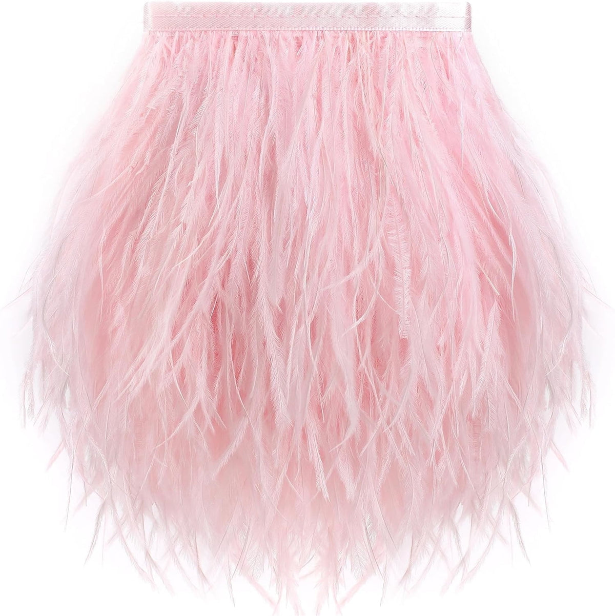 Black Ostrich Feathers Trim,78.7Inx3.15-4.3In Wide Ostrich Feathers Sewing Fringe Trim Ribbon for Latin,Masquerade Decoration Pink