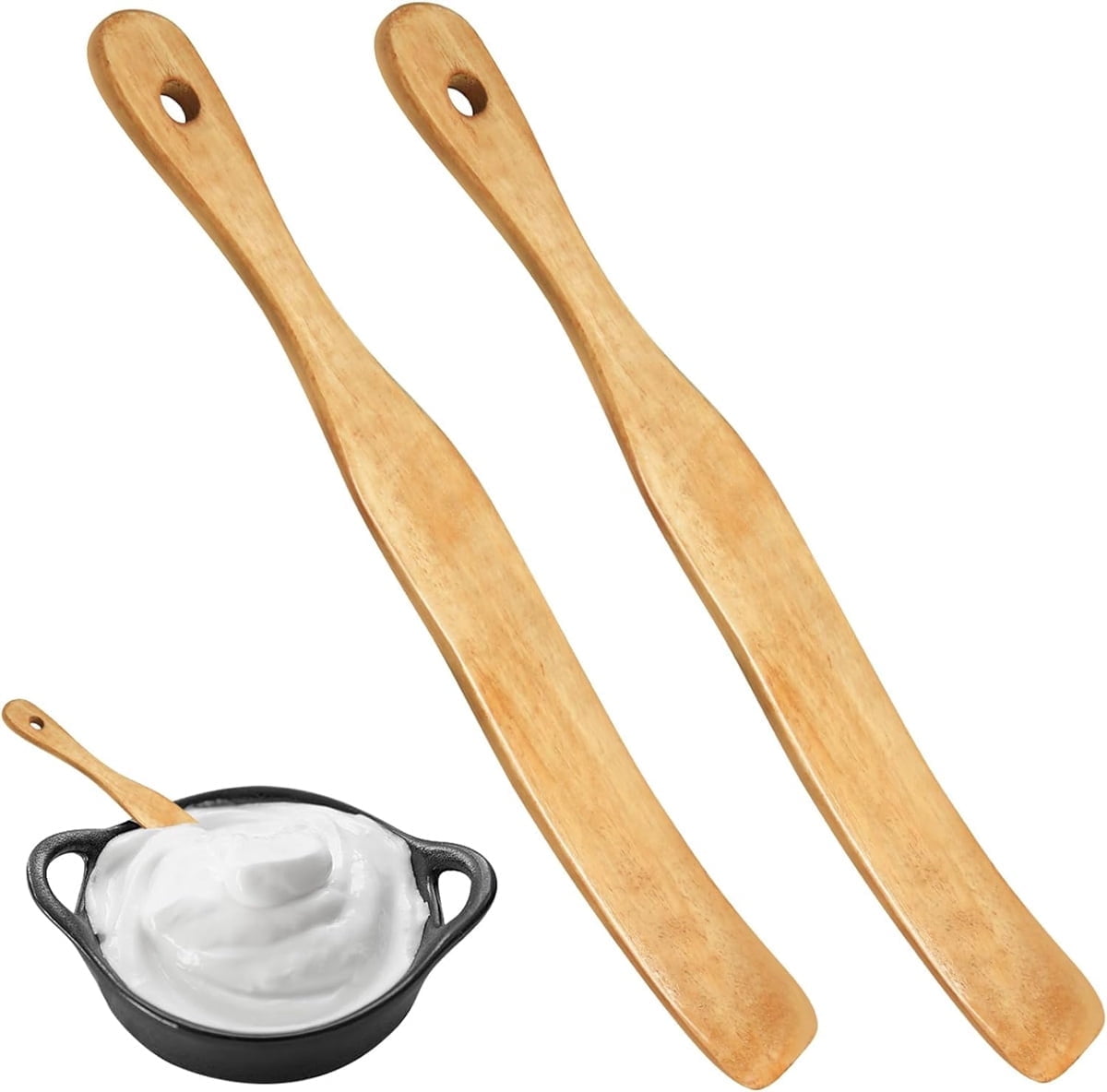 Tutuviw Teak Wooden Spurtle for Sourdough Starter, Spreading, Baking, Mixing Stirring Stick, Reaching Bottom of Jar, Scraper Kitchen Utensils for Cooking Bread, Dough Whisk, 2 Pack
