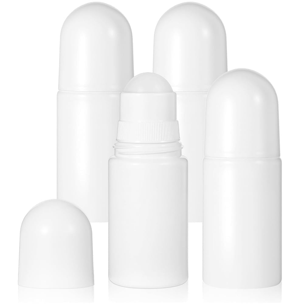 White Plastic Roll-on Bottle,Empty Portioning Bottles,QZS Refillable Anti-perspirant Roller Container,Leak-Proof DIY Deodorant Container with Roller Ball,for Essential Oils Fragrances 4Pack White